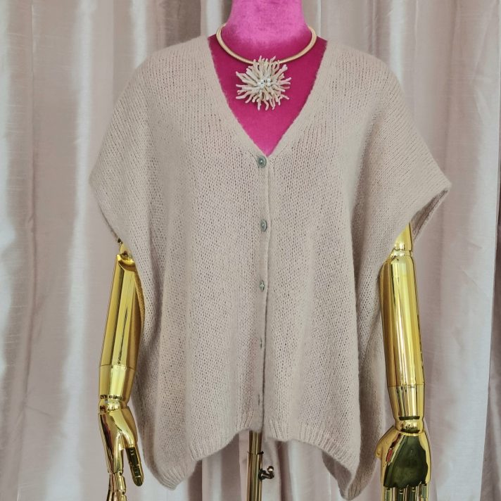 Sand Button Sleeveless Mohair Sweater